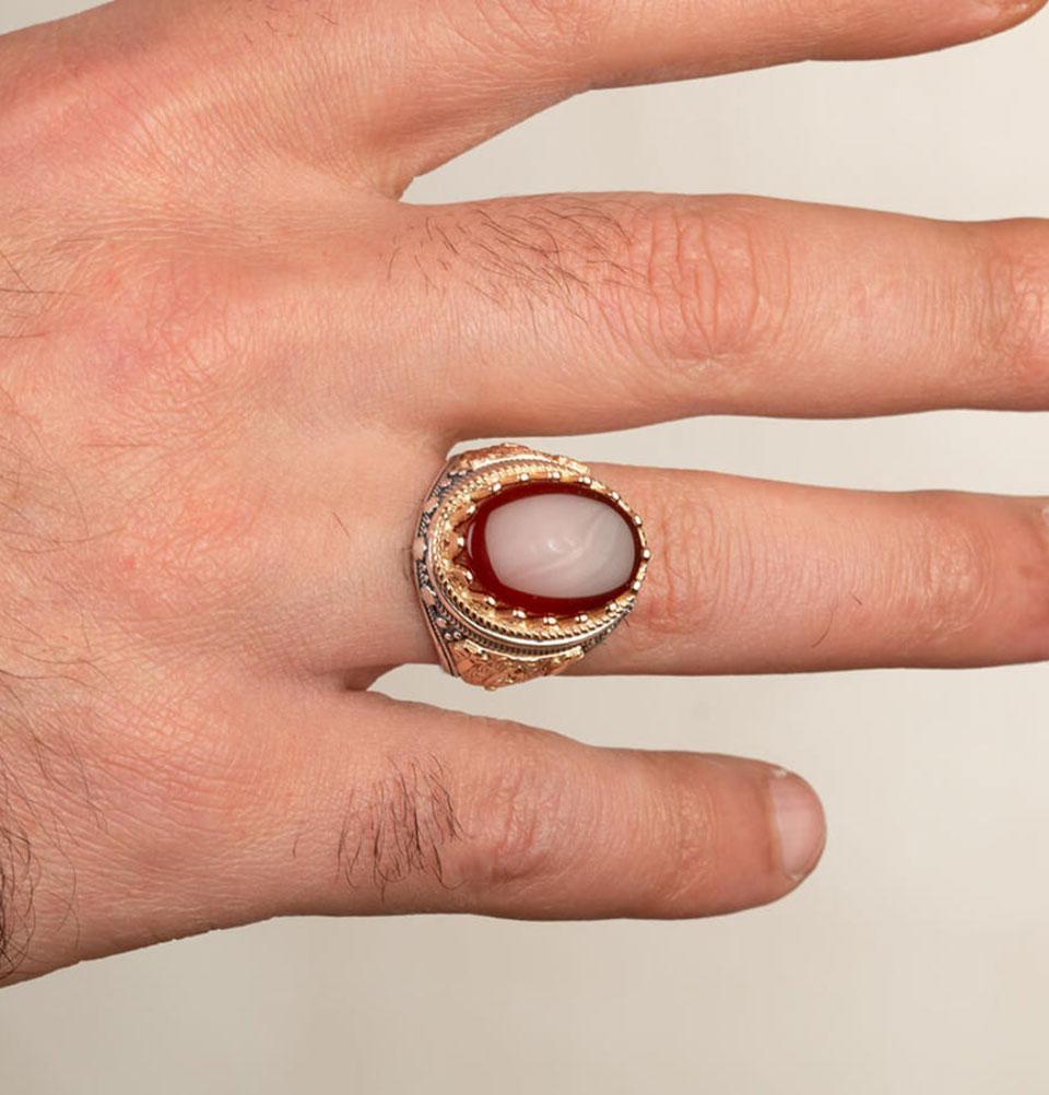 Men's Silver Turkish Ring Burgundy Agate