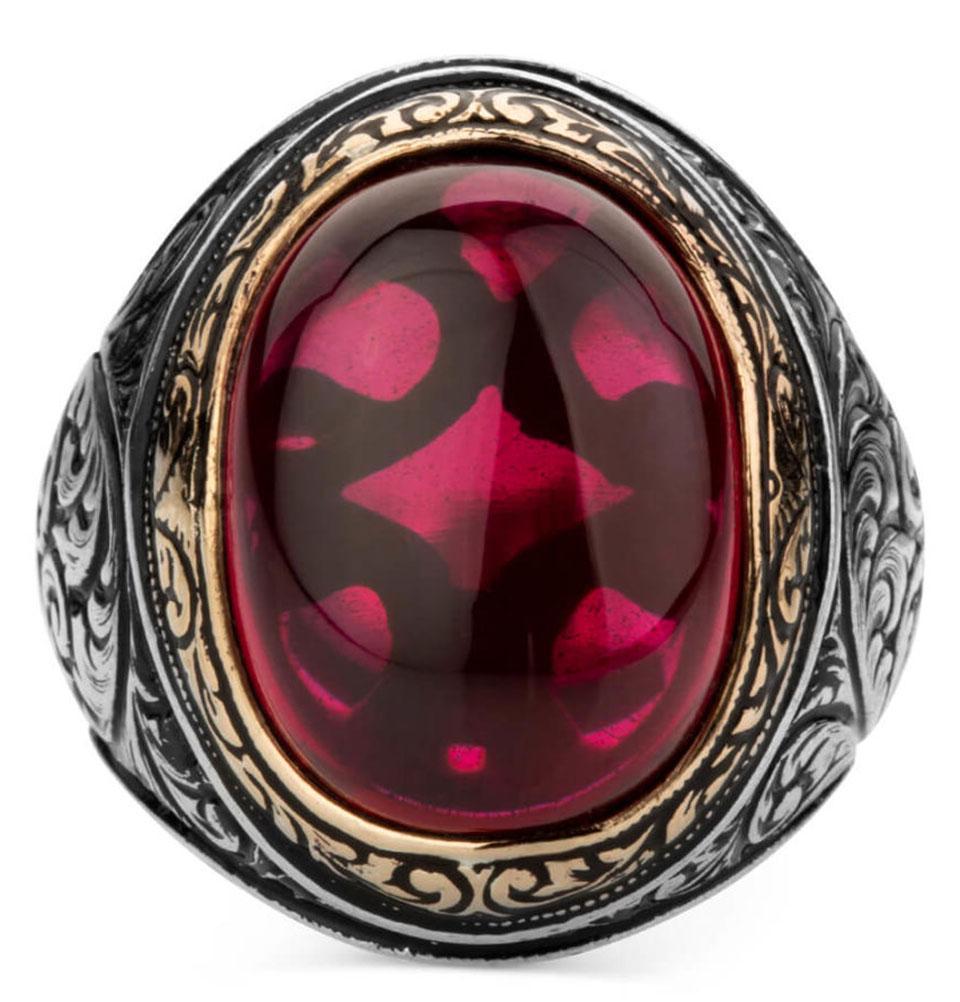 Men's Silver Turkish Ring Red Ruby
