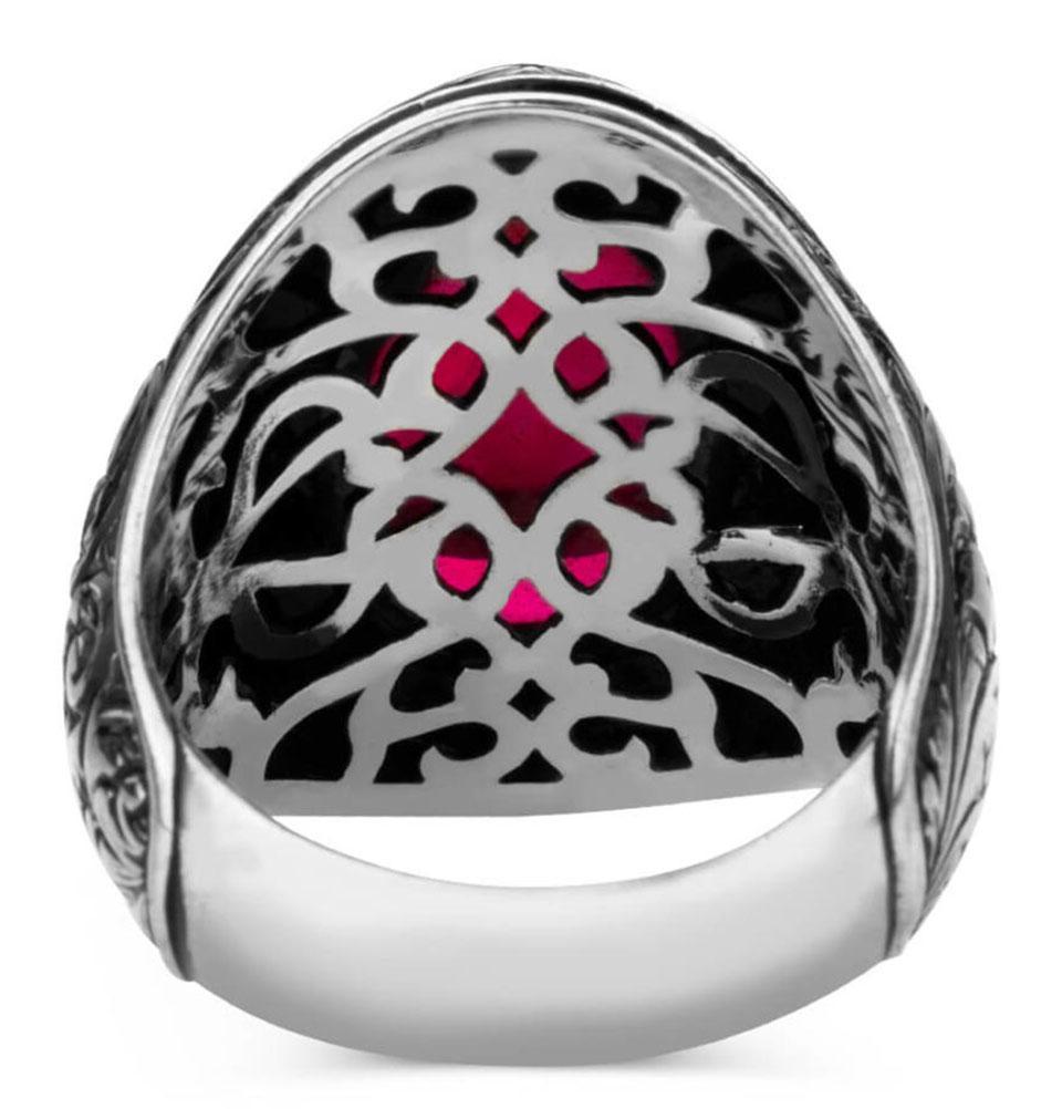Men's Silver Turkish Ring Red Ruby