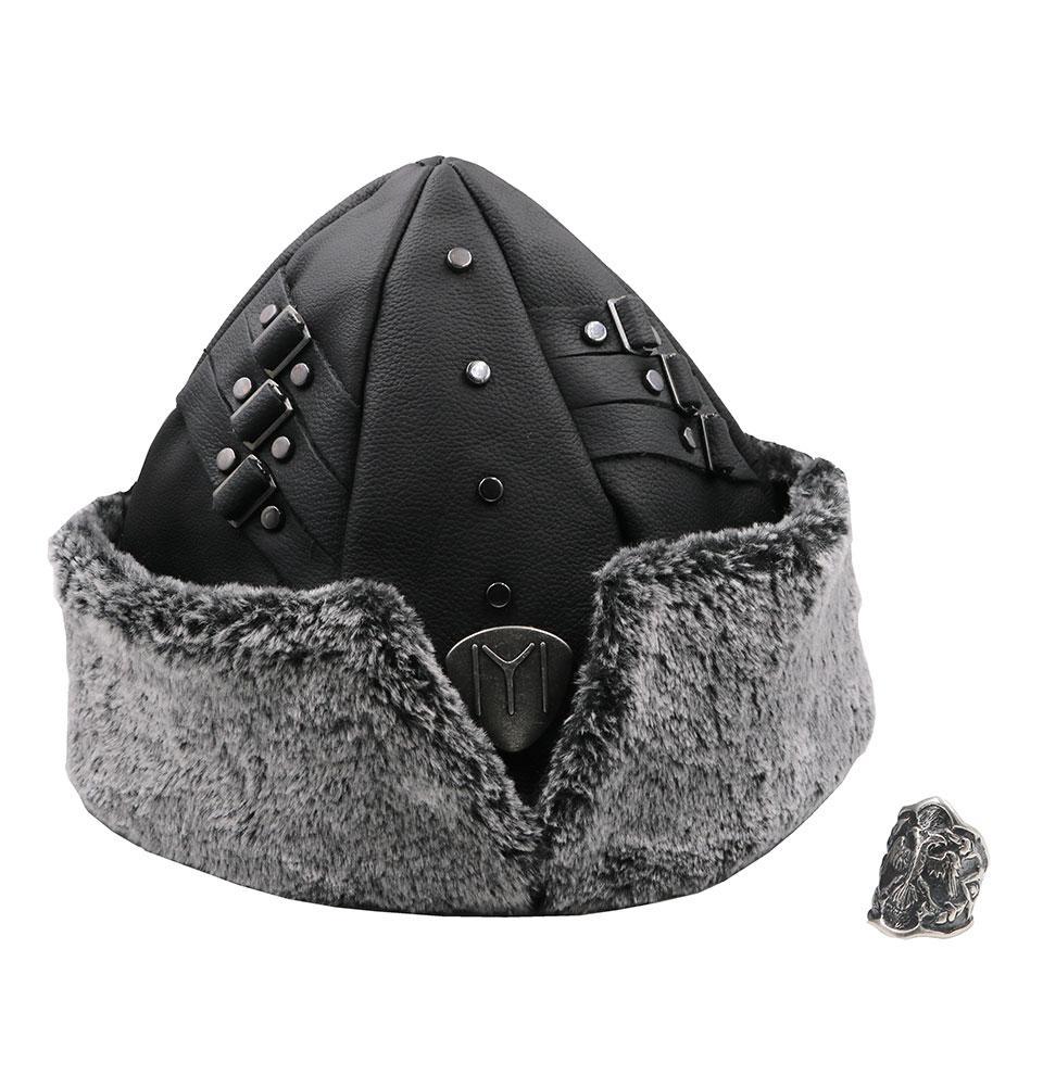 Men's Licensed Ertugrul Eagle Thumb Ring + Fur Bork Hat IYI Combo