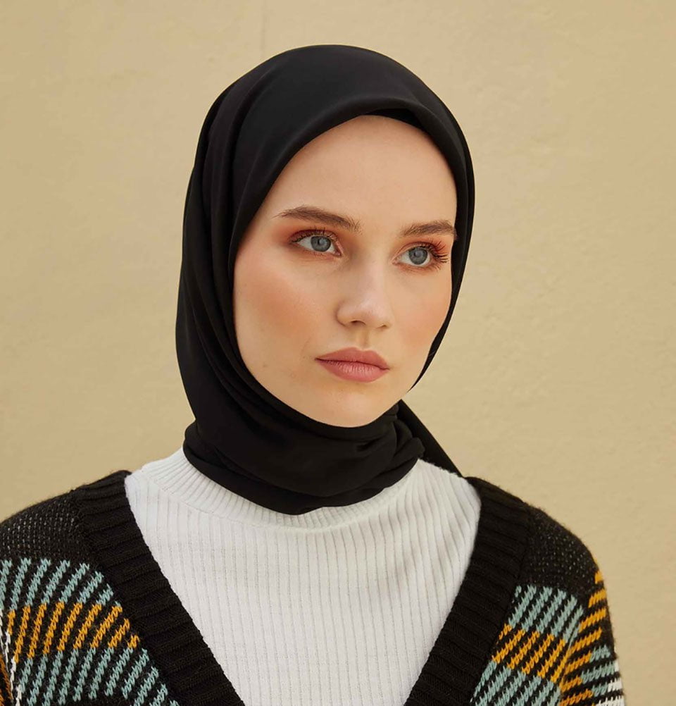 Modefa scarf Black Medine Ipek Chiffon Square Hijab - Black