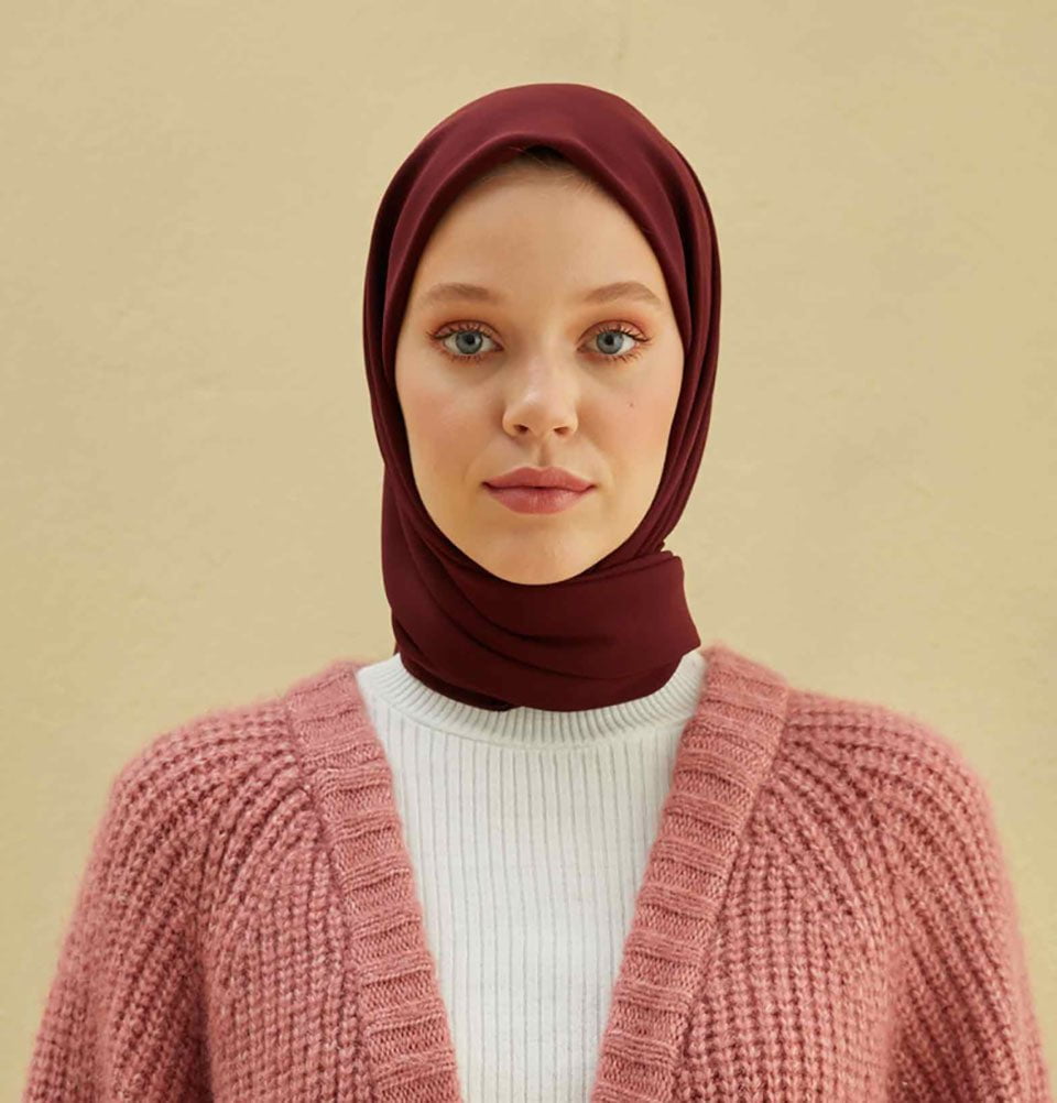 Modefa scarf Dark Red Medine Ipek Chiffon Square Hijab - Dark Red
