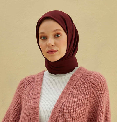 Modefa scarf Dark Red Medine Ipek Chiffon Square Hijab - Dark Red