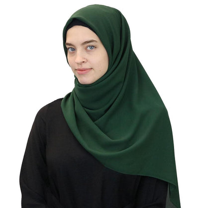 Medine Square Solid Chiffon Hijab Scarf Forest Green