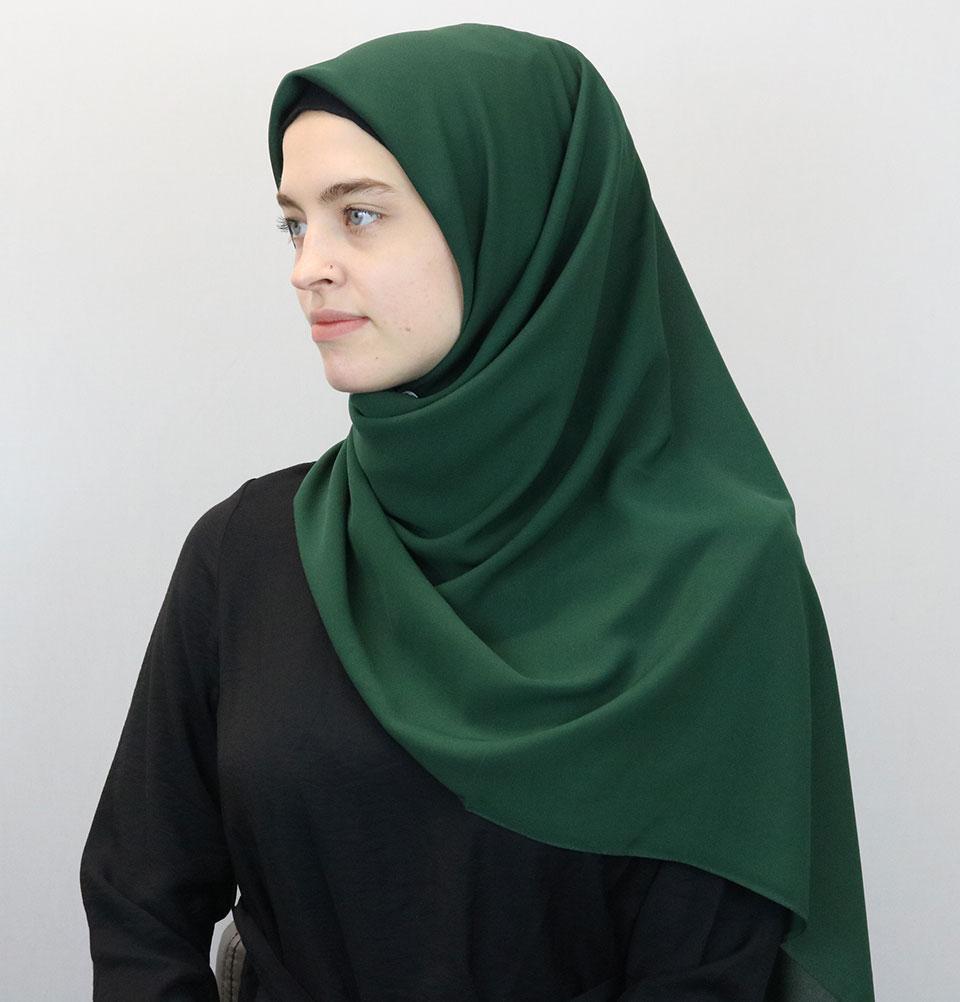 Medine Square Solid Chiffon Hijab Scarf Forest Green