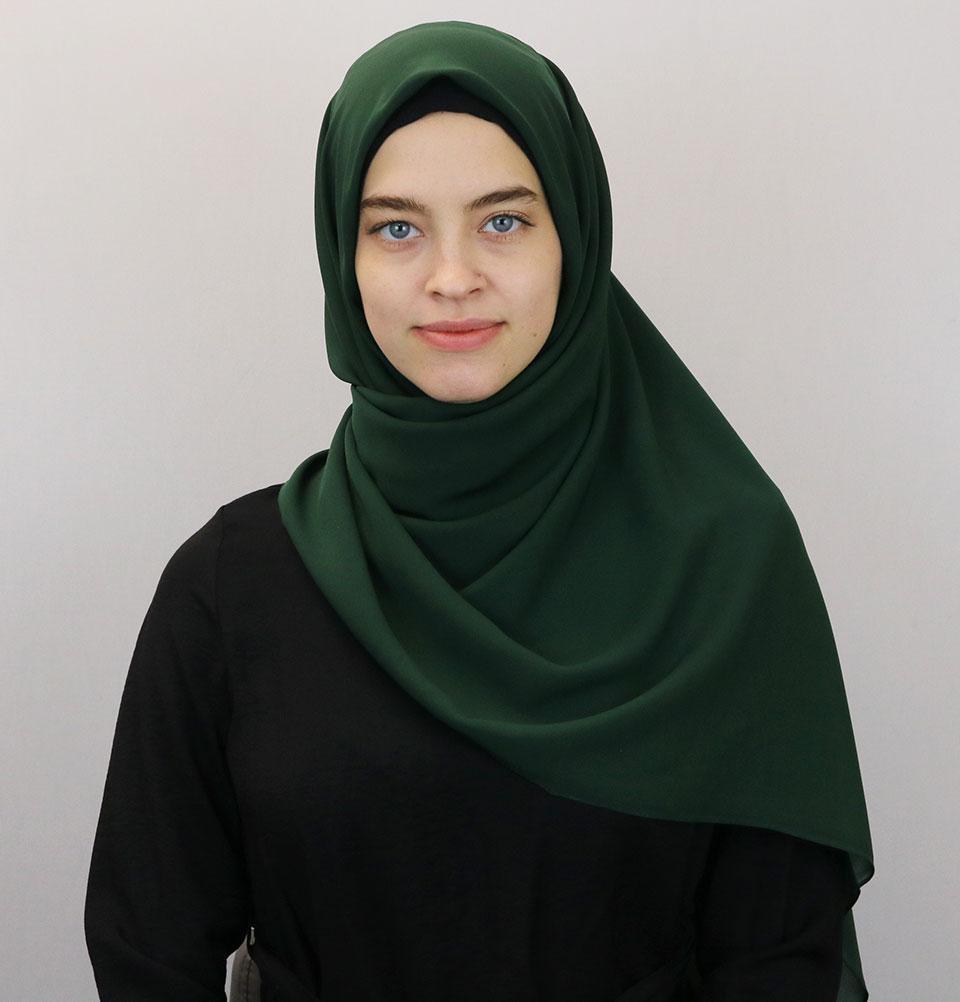 Medine Square Solid Chiffon Hijab Scarf Forest Green
