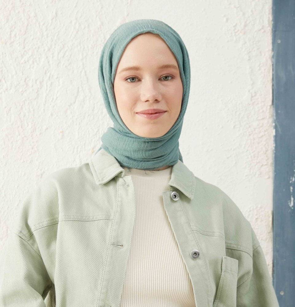 Modefa Shawl Aqua Mint Cozy Crepe Cotton Hijab Shawl - Aqua Mint