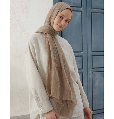 Modefa Shawl Beige Cozy Crepe Cotton Hijab Shawl - Beige