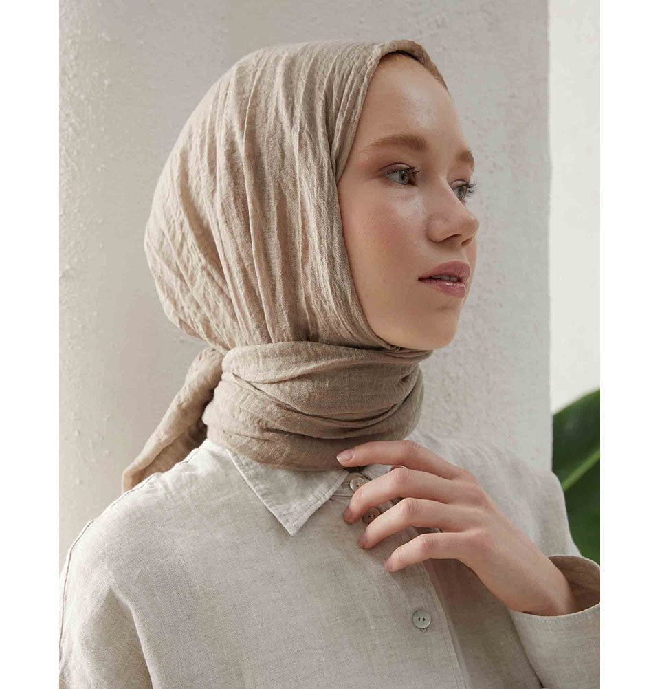 Modefa Shawl Beige Cozy Crepe Cotton Hijab Shawl - Beige