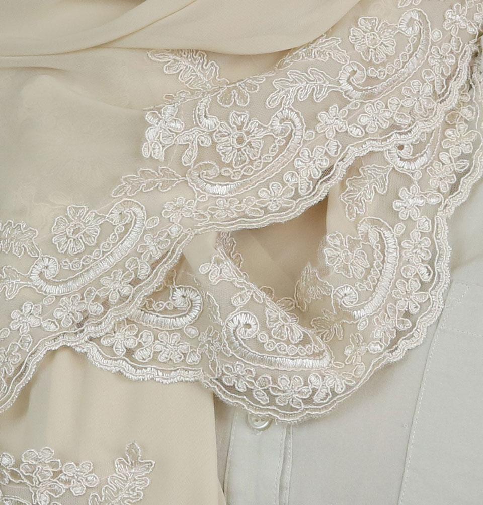 Lux Lace Trim Chiffon Hijab Shawl Beige