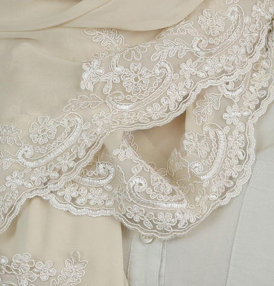 Lux Lace Trim Chiffon Hijab Shawl Beige