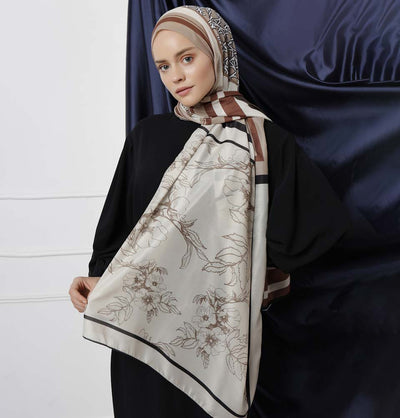 Modefa Shawl Black/Beige Modefa Tri-Panel Hijab Shawls | Whimsical Flowers - Black & Beige