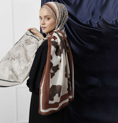 Modefa Shawl Black/Beige Modefa Tri-Panel Hijab Shawls | Whimsical Flowers - Black & Beige