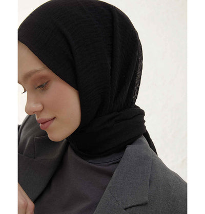 Modefa Shawl Black Cozy Crepe Cotton Hijab Shawl - Black