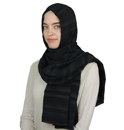 Modal Crinkle Pleated Hijab Shawl Black