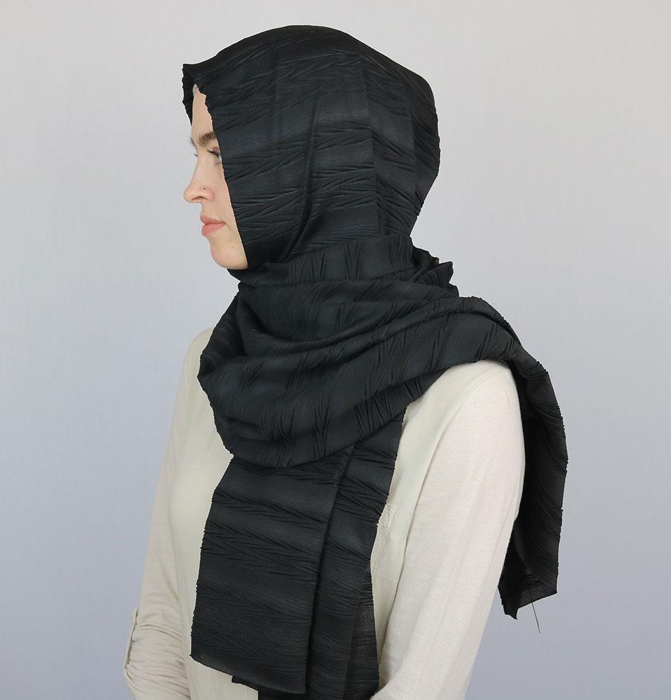 Modal Crinkle Pleated Hijab Shawl Black