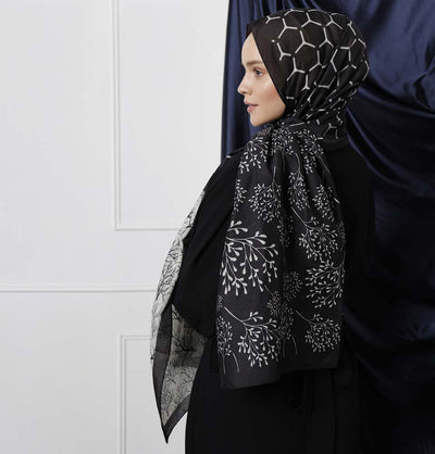 Modefa Shawl Black Modefa Tri-Panel Hijab Shawls | Blooming Branches - Black