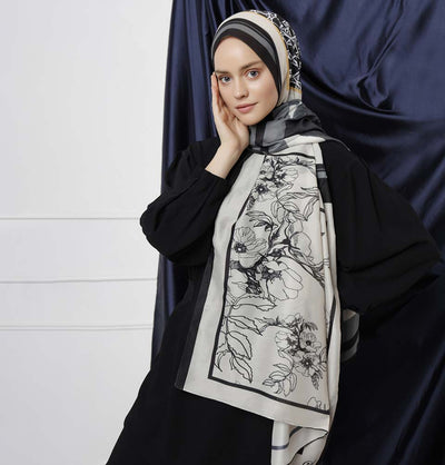 Modefa Shawl Black Modefa Tri-Panel Hijab Shawls | Whimsical Flowers - Black