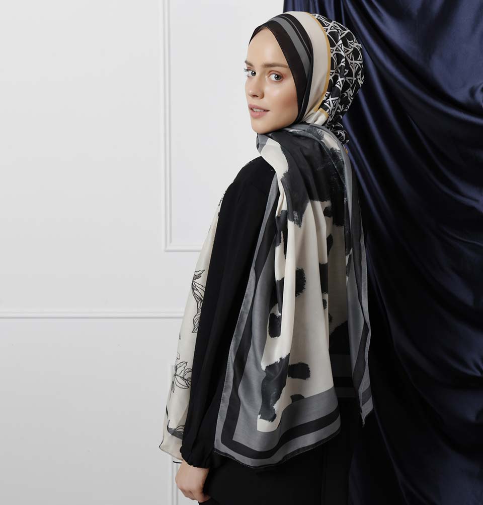 Modefa Shawl Black Modefa Tri-Panel Hijab Shawls | Whimsical Flowers - Black