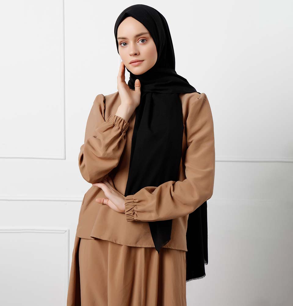 Modefa Shawl Black Solid Natural Cotton Shawl - Black