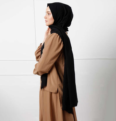 Modefa Shawl Black Solid Natural Cotton Shawl - Black