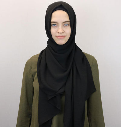 Modefa Shawl Black Textured Crepe Hijab Shawl Black