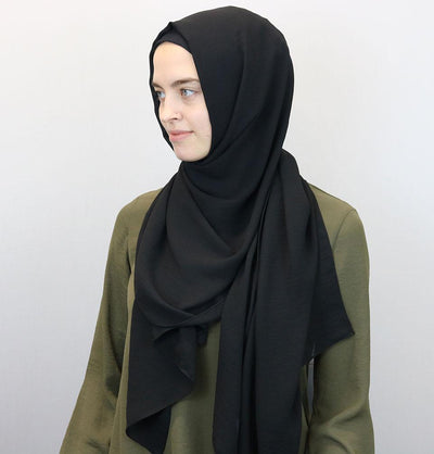 Modefa Shawl Black Textured Crepe Hijab Shawl Black