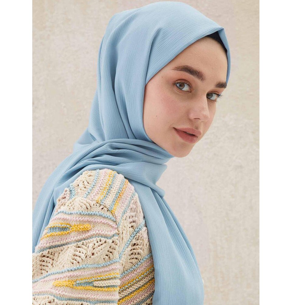 Modefa Shawl Blue Crinkle Medine Hijab Shawl - Blue