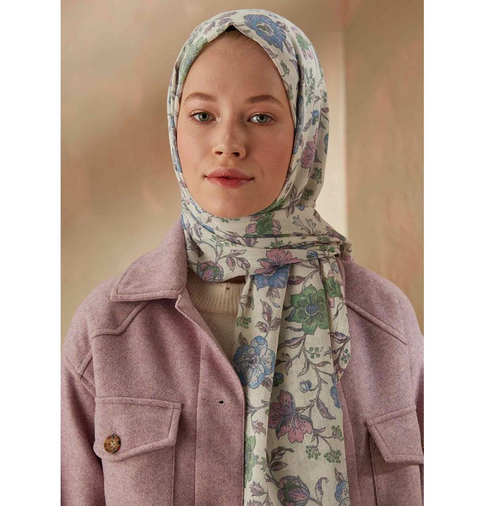 Modefa Shawl Blue & Green Patterned Cotton Shawl | Floral Blue & Green
