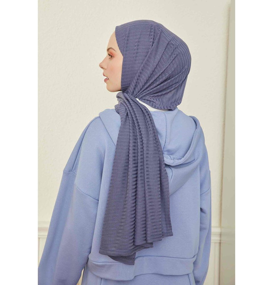 Modefa Shawl Blue Grey Comfy Striped Jersey Hijab Shawl - Blue Grey