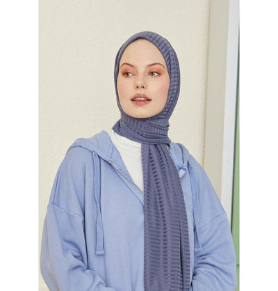 Modefa Shawl Blue Grey Comfy Striped Jersey Hijab Shawl - Blue Grey