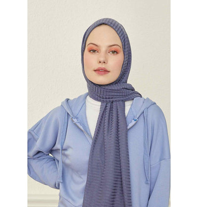Modefa Shawl Blue Grey Comfy Striped Jersey Hijab Shawl - Blue Grey