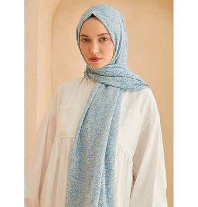 Modefa Shawl Blue Patterned Cotton Shawl | Leafy Blue