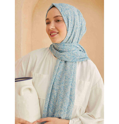 Modefa Shawl Blue Patterned Cotton Shawl | Leafy Blue