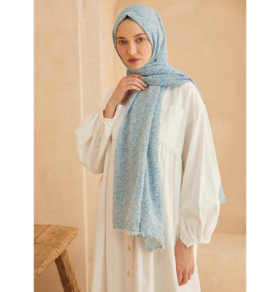 Modefa Shawl Blue Patterned Cotton Shawl | Leafy Blue