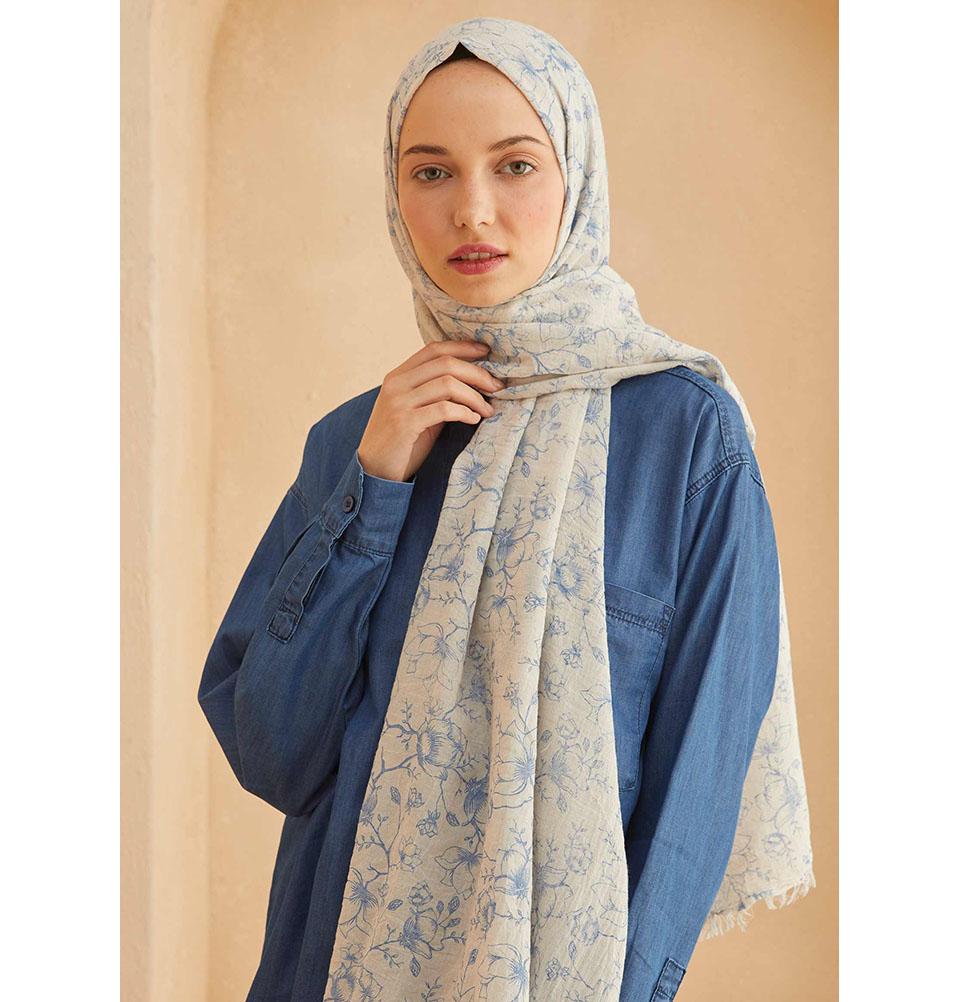 Modefa Shawl Blue Patterned Cotton Shawl | Lilies & Vines - Blue