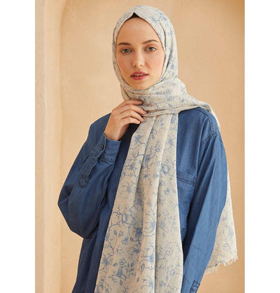 Modefa Shawl Blue Patterned Cotton Shawl | Lilies & Vines - Blue