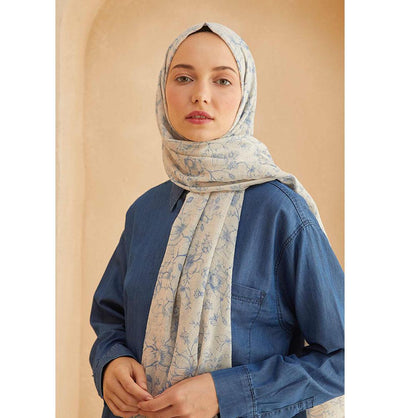 Modefa Shawl Blue Patterned Cotton Shawl | Lilies & Vines - Blue