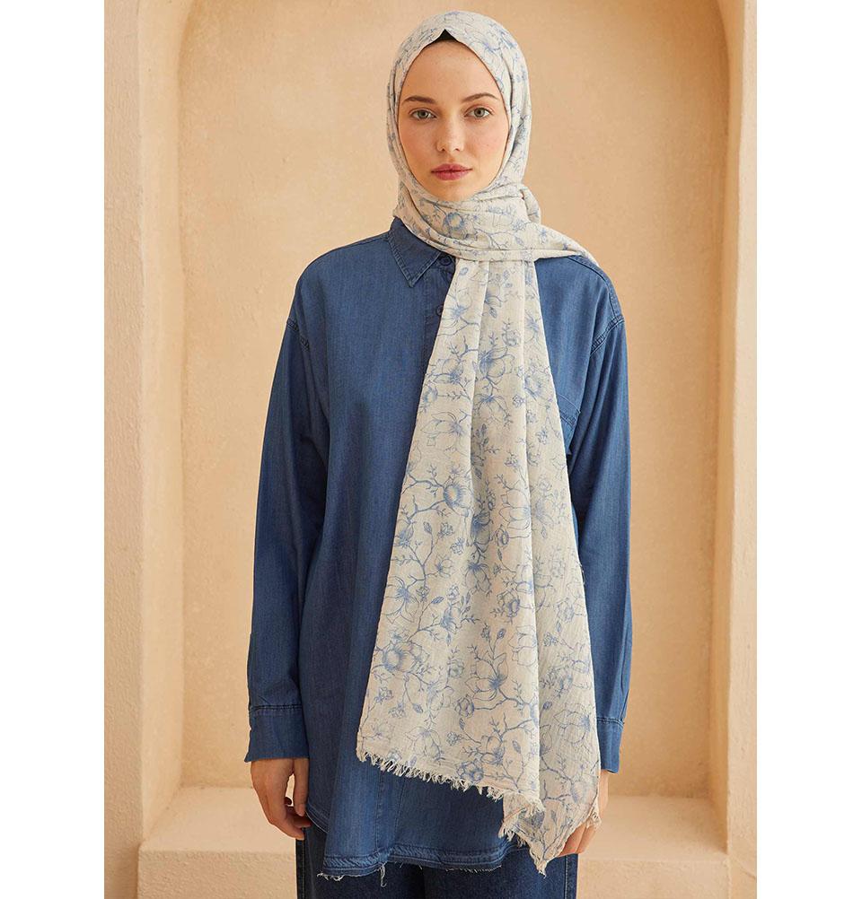 Modefa Shawl Blue Patterned Cotton Shawl | Lilies & Vines - Blue
