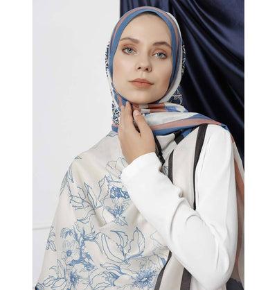 Modefa Shawl Blue/Peach Modefa Tri-Panel Hijab Shawls | Whimsical Flowers - Blue & Peach