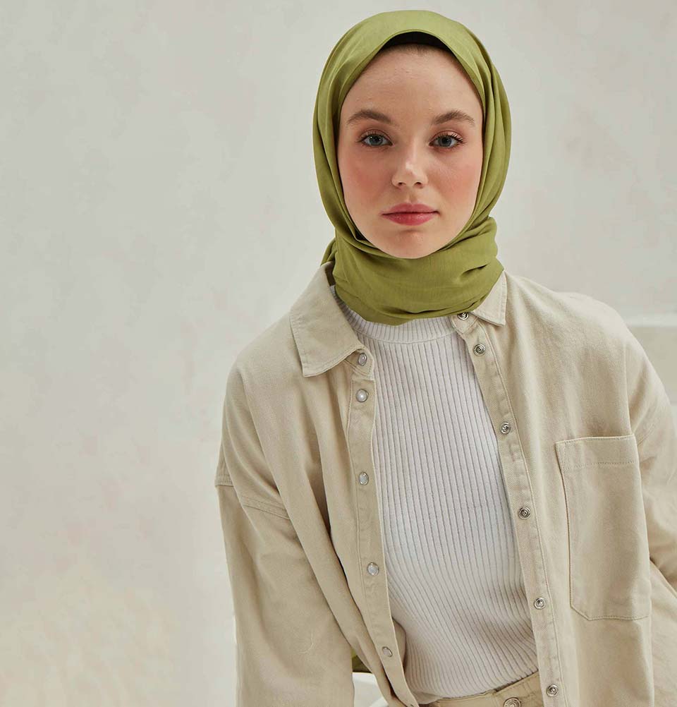 Modefa Shawl Bright Olive Green Premium Solid Cotton Modal Shawl - Bright Olive