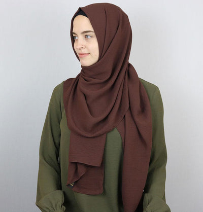 Textured Crepe Hijab Shawl Brown