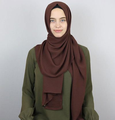 Textured Crepe Hijab Shawl Brown