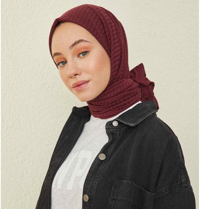 Modefa Shawl Burgundy Comfy Striped Jersey Hijab Shawl - Burgundy