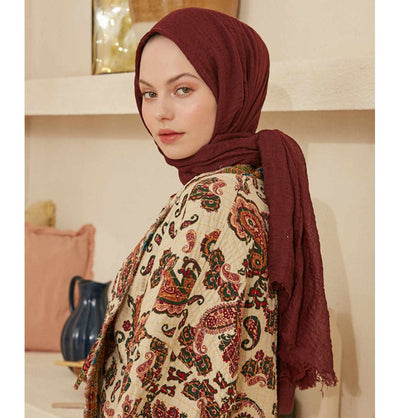 Modefa Shawl Burgundy Cozy Crepe Cotton Hijab Shawl - Burgundy
