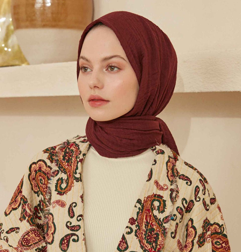 Modefa Shawl Burgundy Cozy Crepe Cotton Hijab Shawl - Burgundy