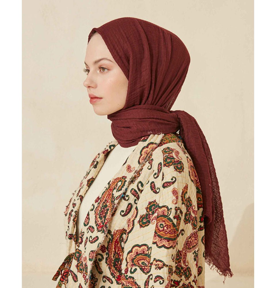 Modefa Shawl Burgundy Cozy Crepe Cotton Hijab Shawl - Burgundy