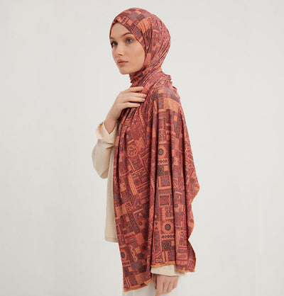 Modefa Shawl Burnt Orange Modefa Sports Hijab Shawl - Geometric Maze-Burnt Orange