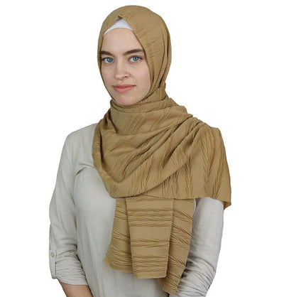 Modal Crinkle Pleated Hijab Shawl Camel