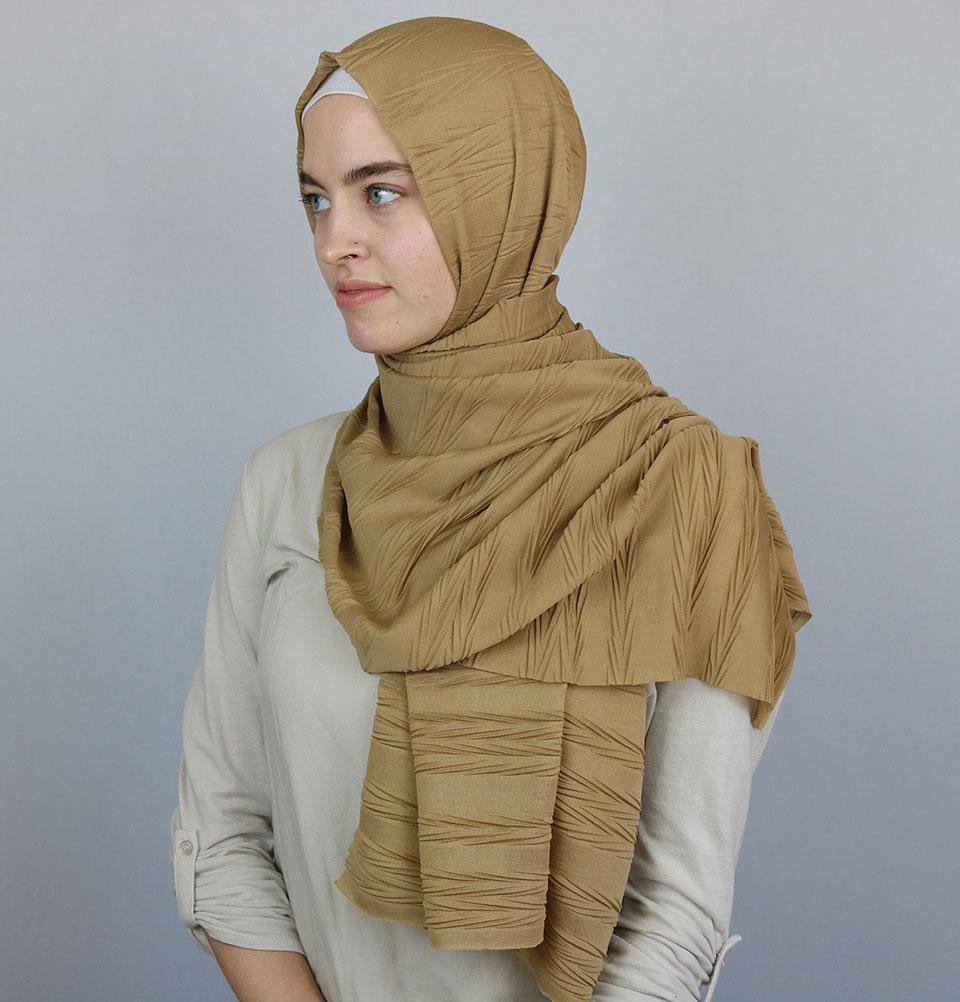 Modal Crinkle Pleated Hijab Shawl Camel